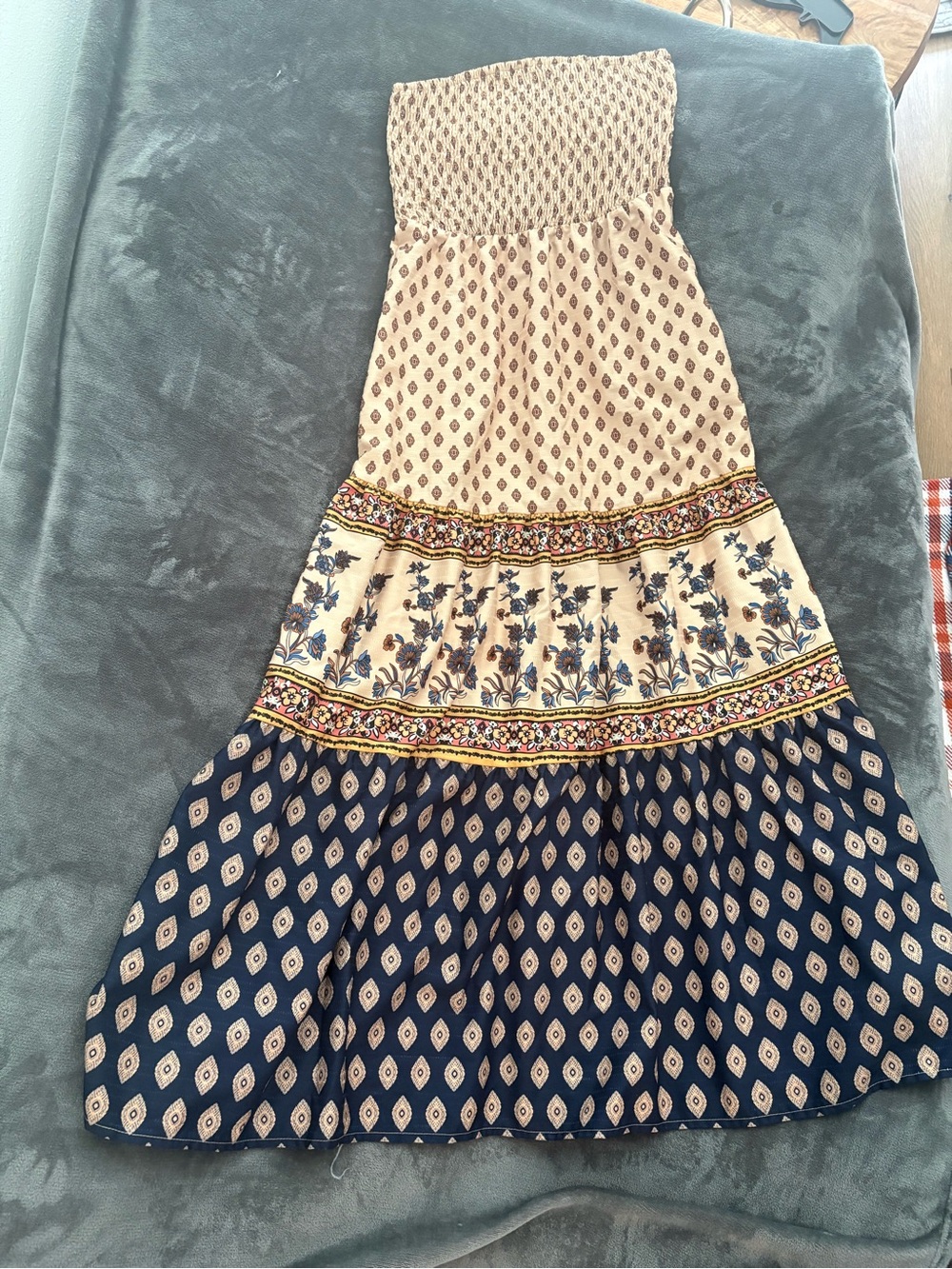 SHEIN Cream and Navy Boho Maxi Dress
